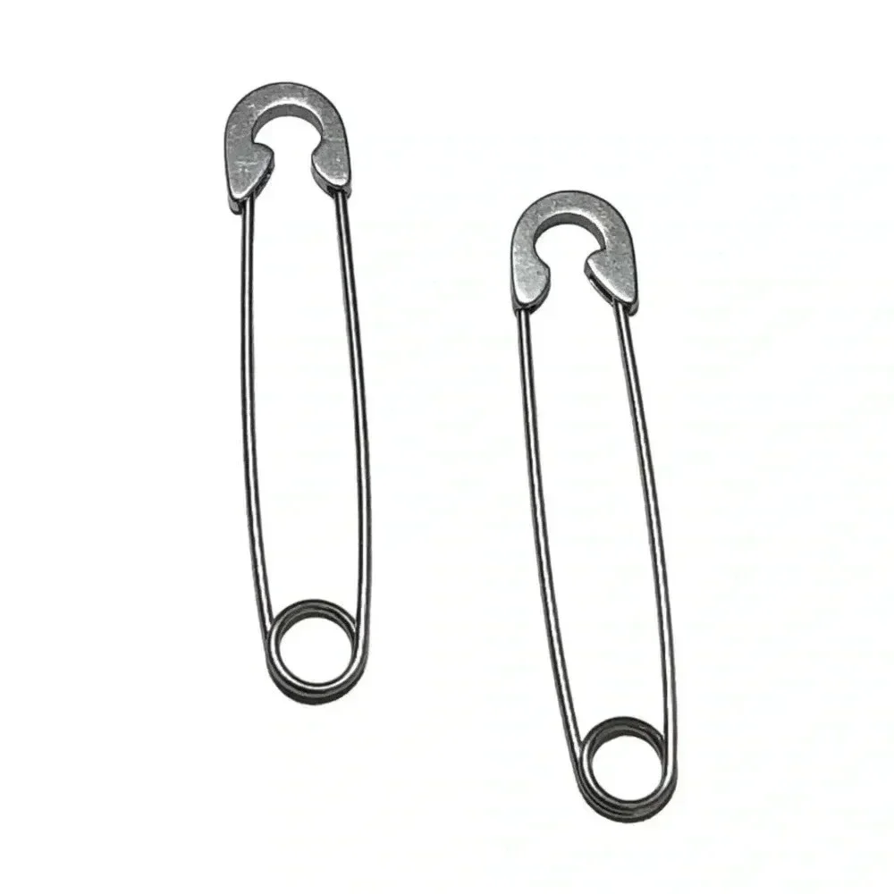 Silver Steel Safety Pin Punk Goth Alt Hard Metal Edgy Earrings New